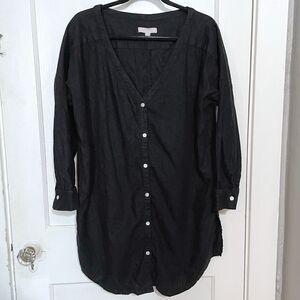 CHELSEA28 Oversize Linen Blend Cover-up Shirt Tunic Button Up Black Small V-neck